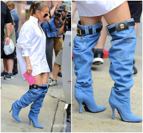 jennifer lopez makes a pair of versace denim boots|Jennifer Lopez Wears Versace Resort 19 Denim Boots.